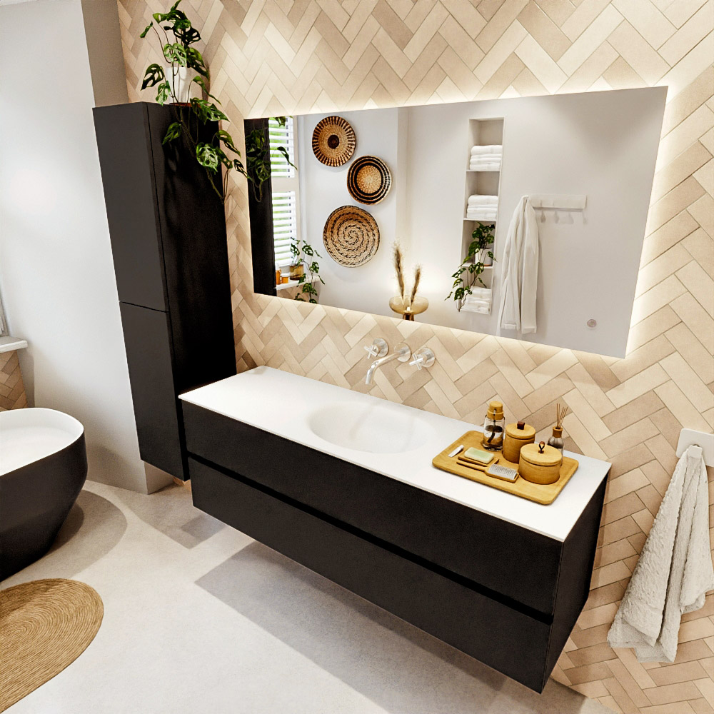 MONDIAZ VICA 150cm mueble de baño Urban 2 cajones. Lavabo MOON Centro sin orificio, color Talc. 1 MONDIAZ VICA 150cm mueble de baño Urban 2 cajones. Lavabo MOON Centro sin orificio