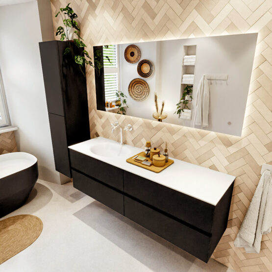 MONDIAZ VICA 160cm mueble de baño Urban 4 cajones. Lavabo MOON Izquierda 1 orificio