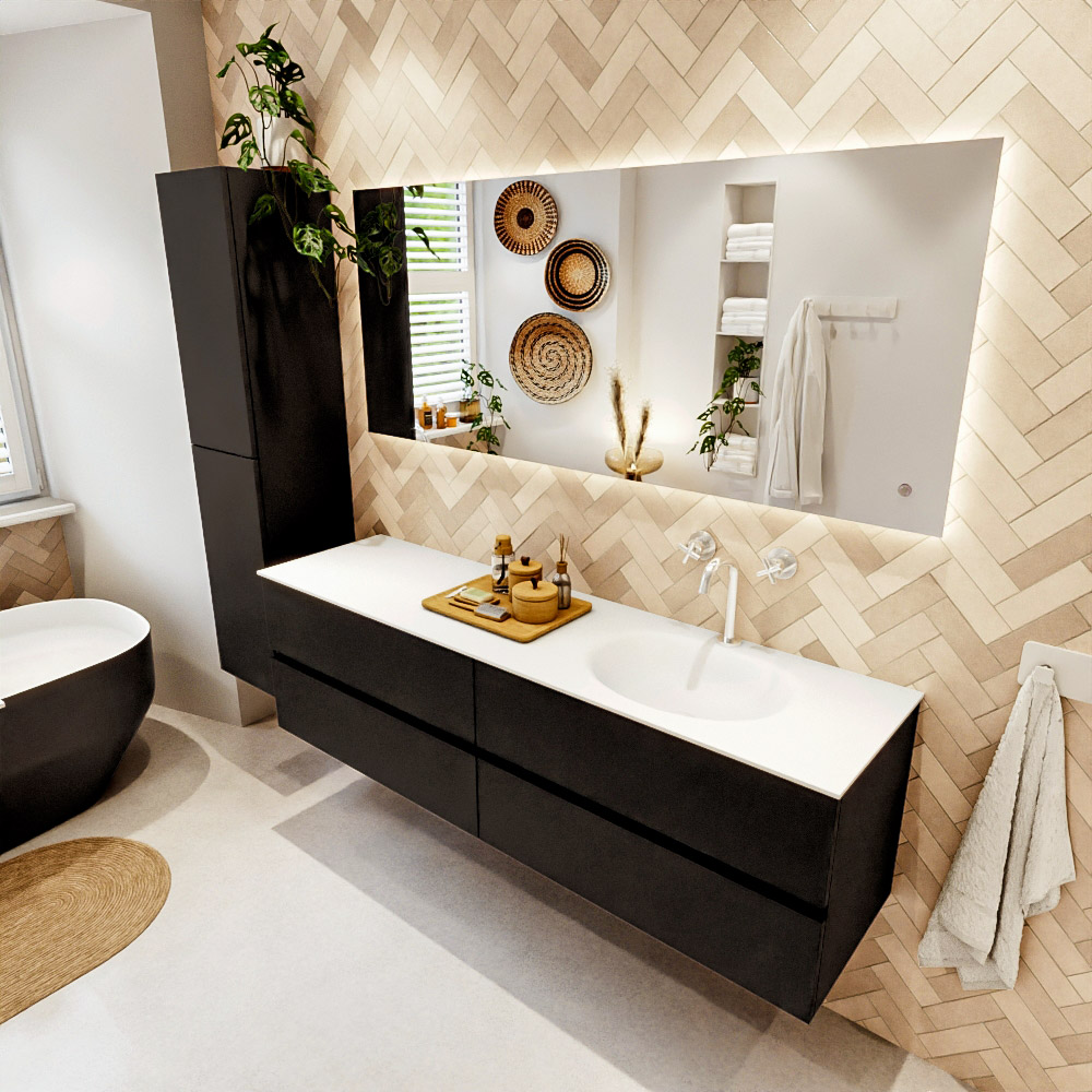 MONDIAZ VICA 170cm mueble de baño Urban 4 cajones. Lavabo MOON Derecho 1 orificio, color Talc. 1 MONDIAZ VICA 170cm mueble de baño Urban 4 cajones. Lavabo MOON Derecho 1 orificio
