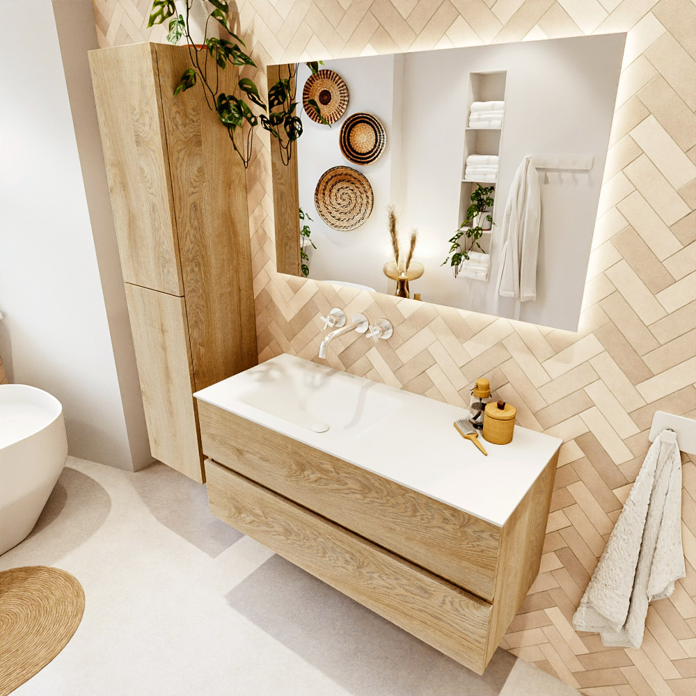 MONDIAZ VICA 110cm mueble de baño Washed Oak 2 cajones. Lavabo CLOUD Izquierda sin orificio, color Talc. 1 MONDIAZ VICA 110cm mueble de baño Washed Oak 2 cajones. Lavabo CLOUD Izquierda sin orificio