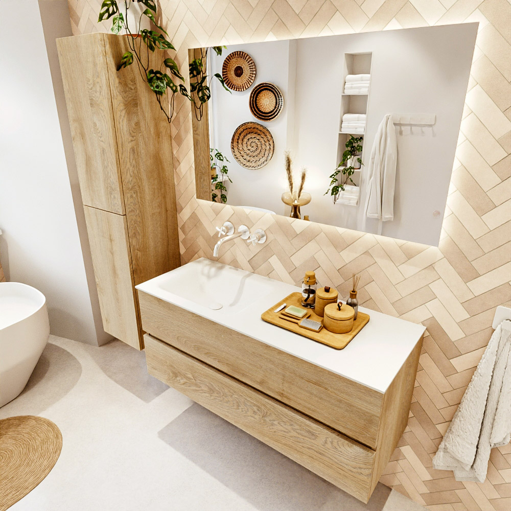 MONDIAZ VICA 120cm mueble de baño Washed Oak 2 cajones. Lavabo CLOUD Izquierda sin orificio, color Talc. 1 MONDIAZ VICA 120cm mueble de baño Washed Oak 2 cajones. Lavabo CLOUD Izquierda sin orificio