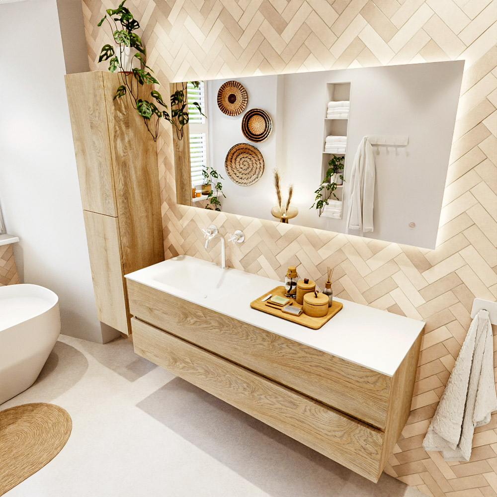 MONDIAZ VICA 150cm mueble de baño Washed Oak 2 cajones. Lavabo CLOUD Izquierda 1 orificio, color Talc. 1 MONDIAZ VICA 150cm mueble de baño Washed Oak 2 cajones. Lavabo CLOUD Izquierda 1 orificio