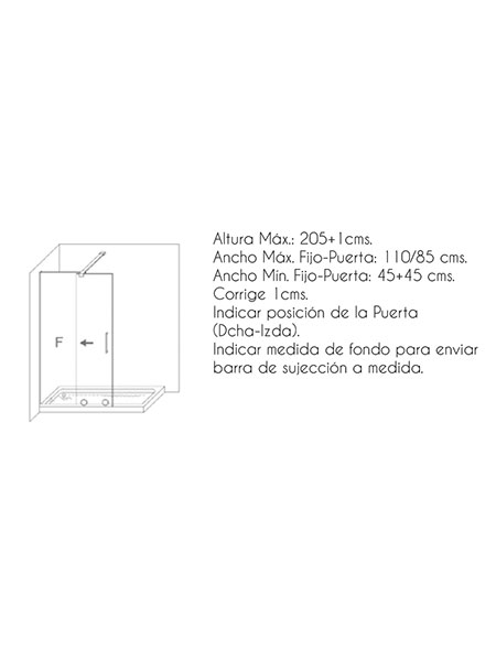 Mampara de ducha Liverpool Sport puerta/fijo lacado negro 120 x 195 cms cristal transparente 7 Medidas de la mampara Liverpool Sport con puerta corredera y fijo.