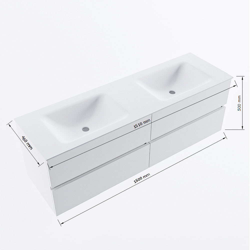 MONDIAZ VICA 150cm mueble de baño Dark Brown Grey 4 cajones. Lavabo CLOUD Doble sin orificio, color Talc. 8 MONDIAZ VICA 150cm mueble de baño Dark Brown Grey 4 cajones. Lavabo CLOUD Doble sin orificio, color Talc. - Imagen 8