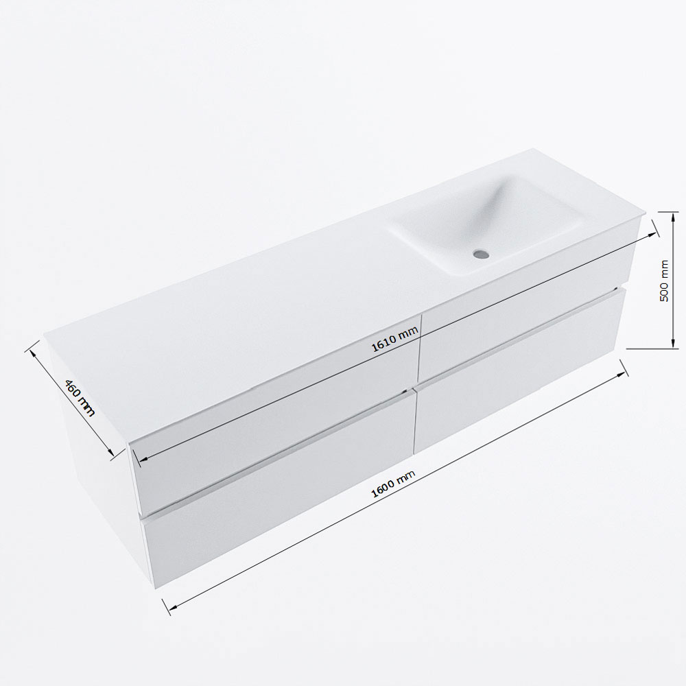 MONDIAZ VICA 160cm mueble de baño Fire 4 cajones. Lavabo CLOUD Derecho sin orificio, color Talc. 8 MONDIAZ VICA 160cm mueble de baño Fire 4 cajones. Lavabo CLOUD Derecho sin orificio, color Talc. - Imagen 8