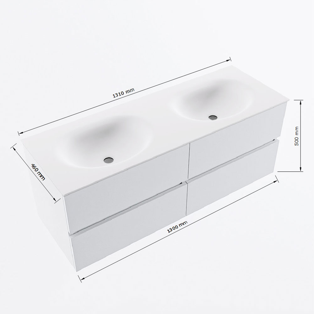 MONDIAZ VICA 130cm mueble de baño Smag 4 cajones. Lavabo MOON Doble 2 orificios, color Talc. 8 MONDIAZ VICA 130cm mueble de baño Smag 4 cajones. Lavabo MOON Doble 2 orificios, color Talc. - Imagen 8