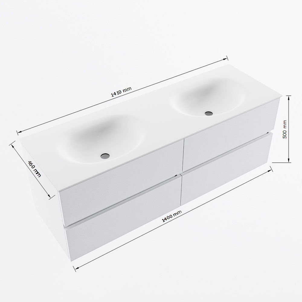 MONDIAZ VICA 140cm mueble de baño Urban 4 cajones. Lavabo MOON Doble sin orificio, color Talc. 8 MONDIAZ VICA 140cm mueble de baño Urban 4 cajones. Lavabo MOON Doble sin orificio, color Talc. - Imagen 8