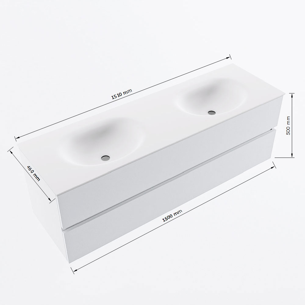 MONDIAZ VICA 150cm mueble de baño Dark Brown Grey 2 cajones. Lavabo MOON Doble sin orificio, color Talc. - Imagen 8