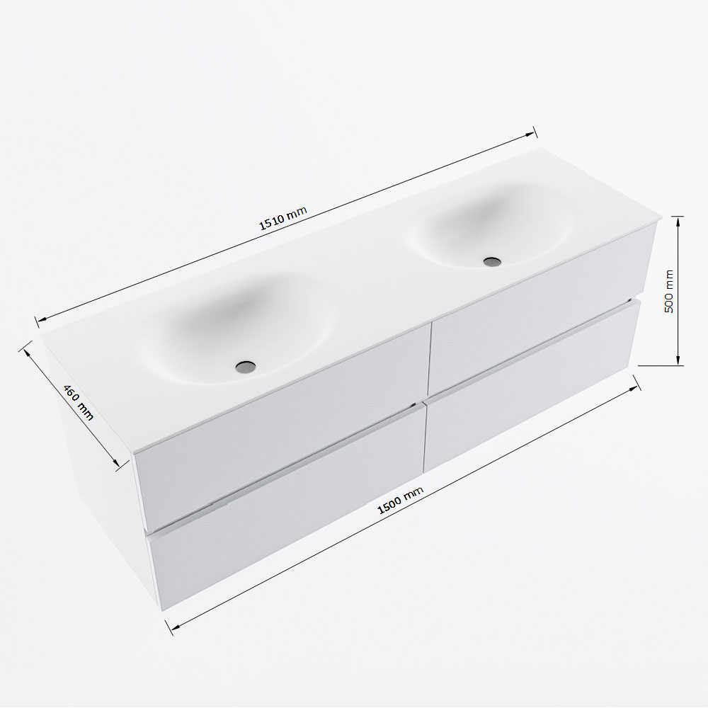 MONDIAZ VICA 150cm mueble de baño Washed Oak 4 cajones. Lavabo MOON Doble sin orificio, color Talc. 8 MONDIAZ VICA 150cm mueble de baño Washed Oak 4 cajones. Lavabo MOON Doble sin orificio, color Talc. - Imagen 8