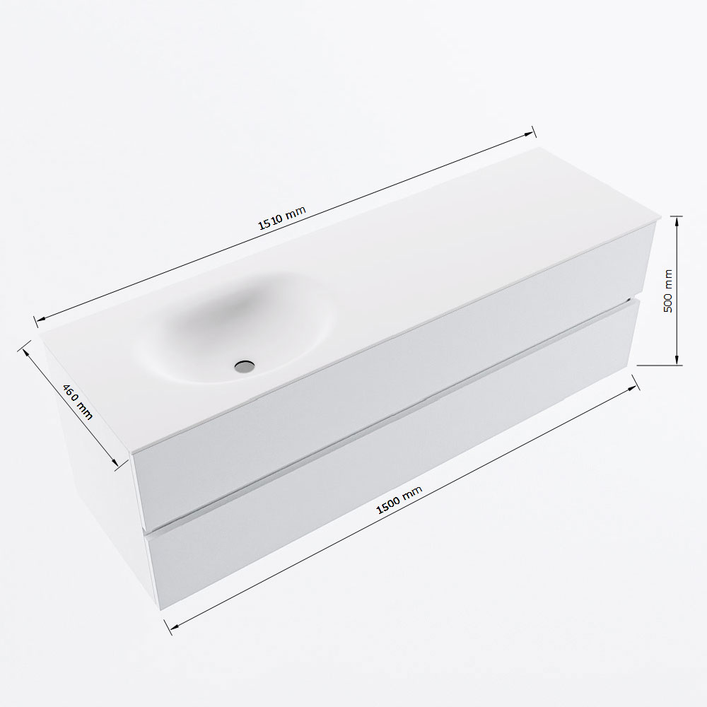 MONDIAZ VICA 150cm mueble de baño Linen 2 cajones. Lavabo MOON Izquierda sin orificio, color Talc. 8 MONDIAZ VICA 150cm mueble de baño Linen 2 cajones. Lavabo MOON Izquierda sin orificio, color Talc. - Imagen 8