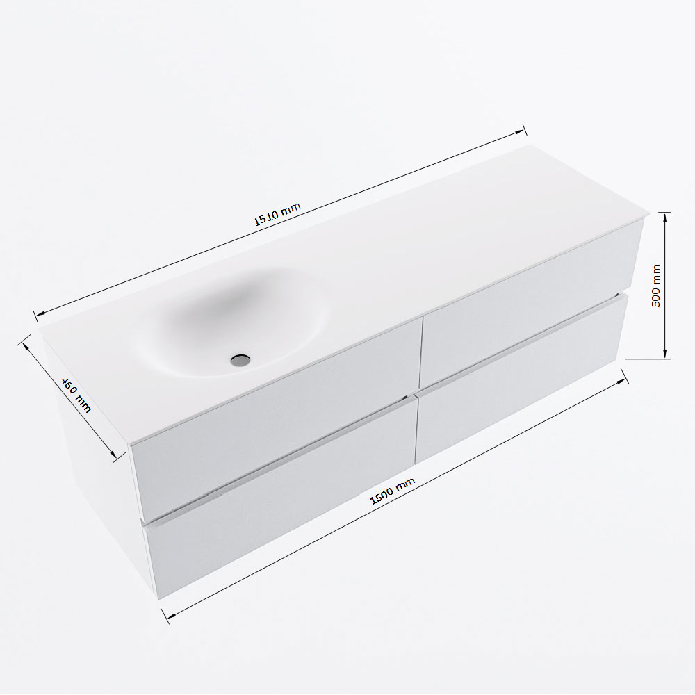 MONDIAZ VICA 150cm mueble de baño Urban 4 cajones. Lavabo MOON Izquierda 1 orificio, color Talc. 8 MONDIAZ VICA 150cm mueble de baño Urban 4 cajones. Lavabo MOON Izquierda 1 orificio, color Talc. - Imagen 8