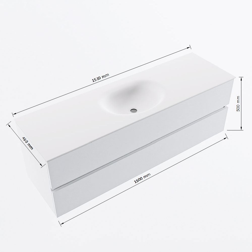 MONDIAZ VICA 150cm mueble de baño Urban 2 cajones. Lavabo MOON Centro sin orificio, color Talc. 8 MONDIAZ VICA 150cm mueble de baño Urban 2 cajones. Lavabo MOON Centro sin orificio, color Talc. - Imagen 8