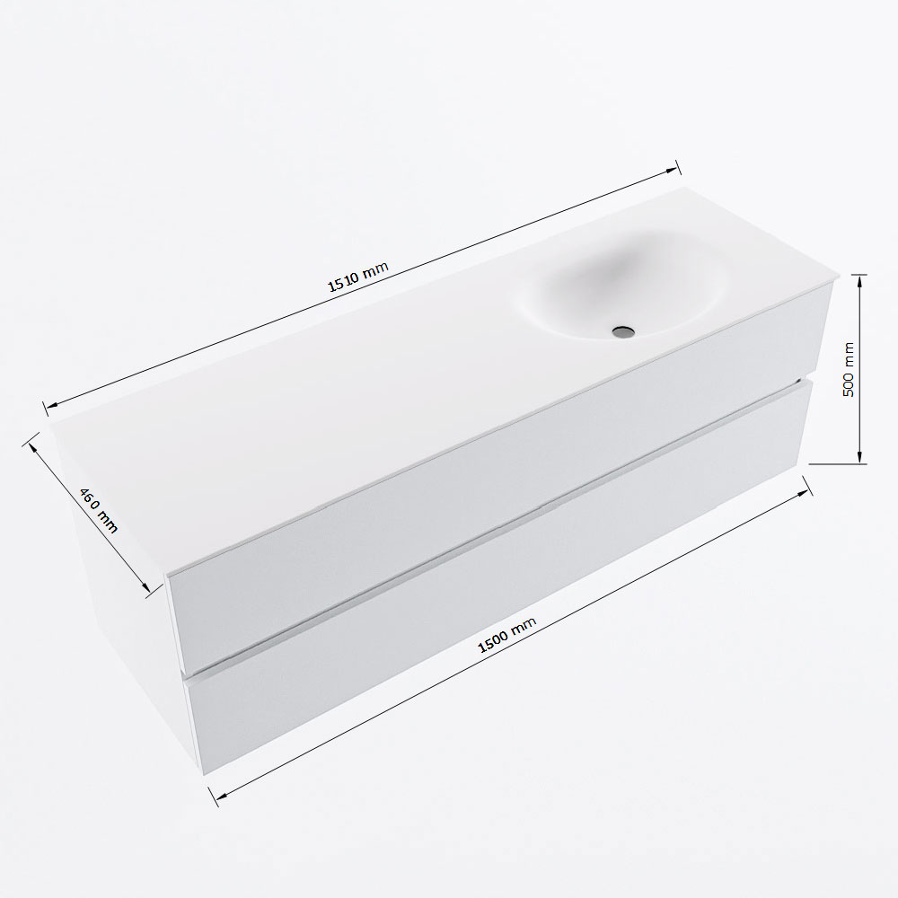 MONDIAZ VICA 150cm mueble de baño Urban 2 cajones. Lavabo MOON Derecho sin orificio, color Talc. 8 MONDIAZ VICA 150cm mueble de baño Urban 2 cajones. Lavabo MOON Derecho sin orificio, color Talc. - Imagen 8