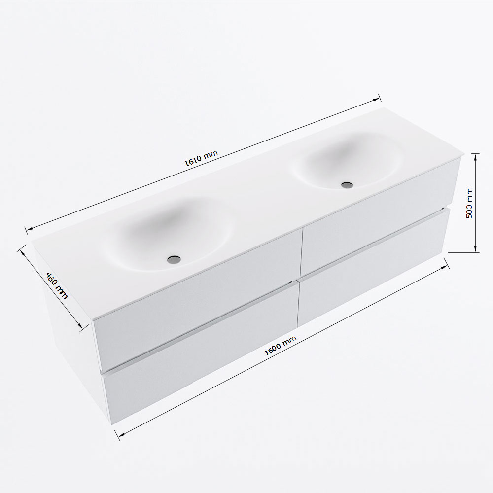 MONDIAZ VICA 160cm mueble de baño Washed Oak 4 cajones. Lavabo MOON Doble 2 orificios, color Talc. 8 MONDIAZ VICA 160cm mueble de baño Washed Oak 4 cajones. Lavabo MOON Doble 2 orificios, color Talc. - Imagen 8
