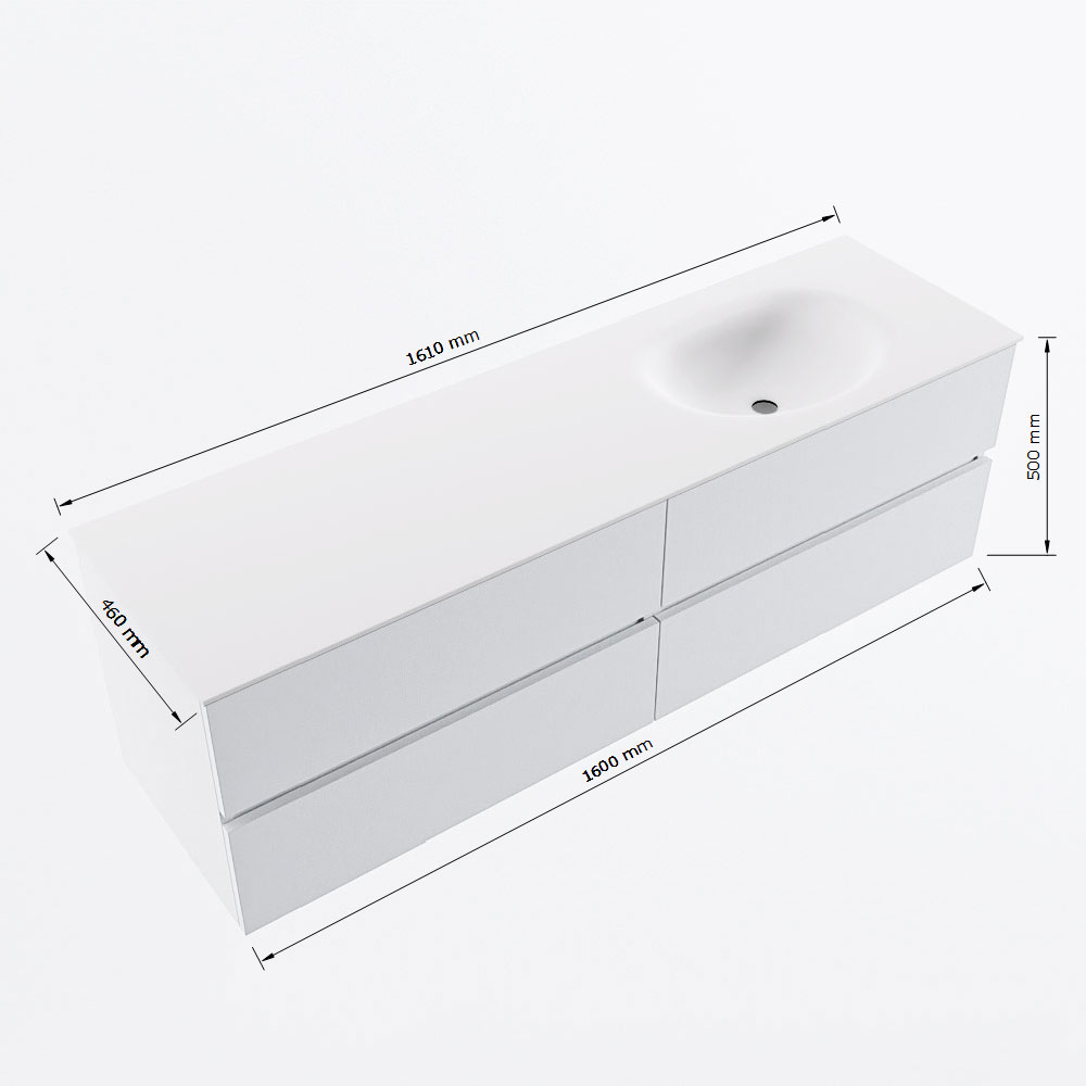 MONDIAZ VICA 160cm mueble de baño Plata 4 cajones. Lavabo MOON Derecho sin orificio, color Talc. 8 MONDIAZ VICA 160cm mueble de baño Plata 4 cajones. Lavabo MOON Derecho sin orificio, color Talc. - Imagen 8