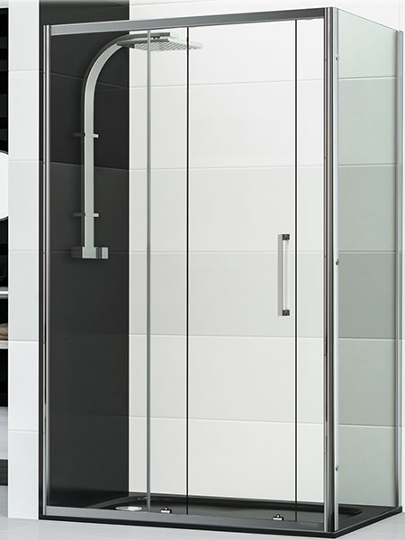 Mampara de ducha Capri 2P + L puerta/fijo/lateral cromo 100 - 104 x 70 x 195 cms cristal transparente