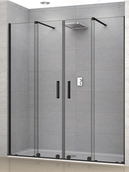 Mampara de ducha Liverpool 4P puerta/fijo lacado negro 140 x 195 cms cristal transparente