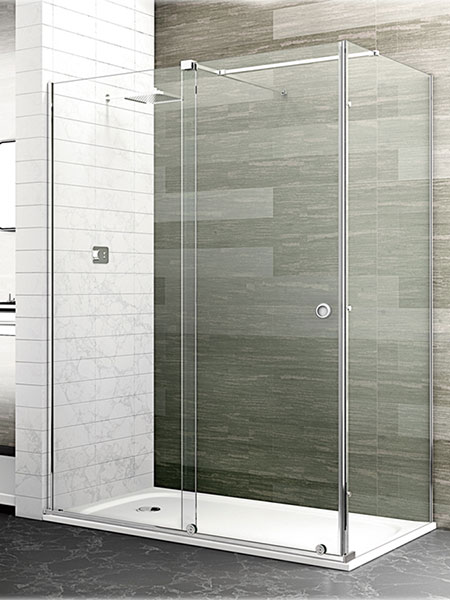 Mampara de ducha London 2P + L puerta/fijo acero inoxidable 140x80 x 195 cms cristal transparente