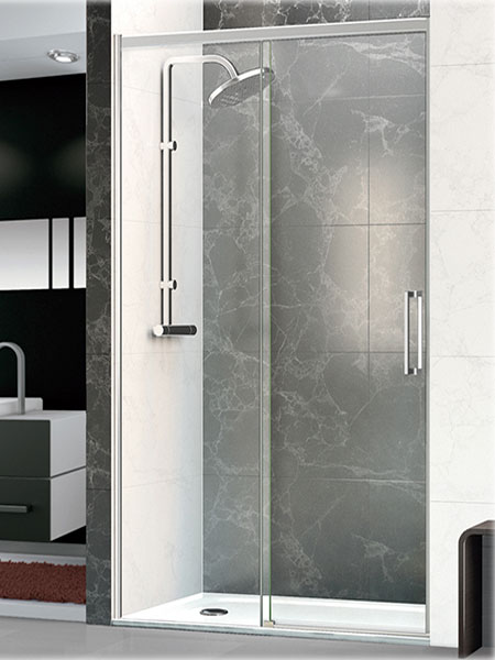 Mampara de ducha Venecia 2p puerta/fijo oro 132 - 136 x 195 cms cristal transparente