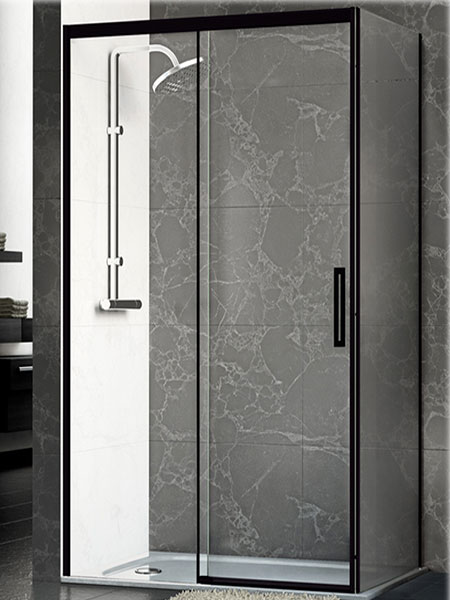 Mampara de ducha Venecia 2p + l puerta/fijo/lateral lacado negro 144 - 148 x 68 x 195 cms cristal transparente