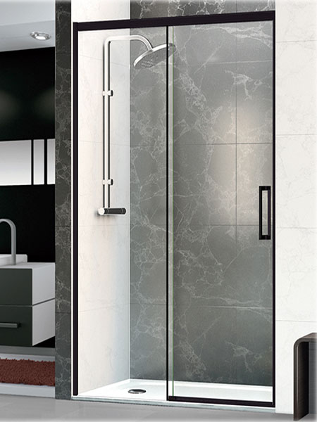 Mampara de ducha Venecia 2p puerta/fijo lacado negro 148 - 152 x 195 cms cristal transparente