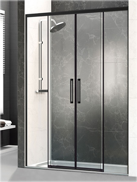 Mampara de ducha Venecia 4p puertas/fijos lacado negro 148 - 152 x 195 cms cristal transparente