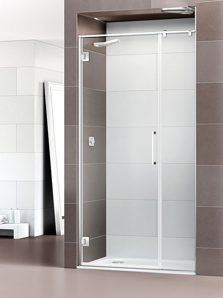 Mampara de ducha Sedano 1p + F puerta/fijo acero inoxidable 140 (70+70) x 195 cms cristal transparente