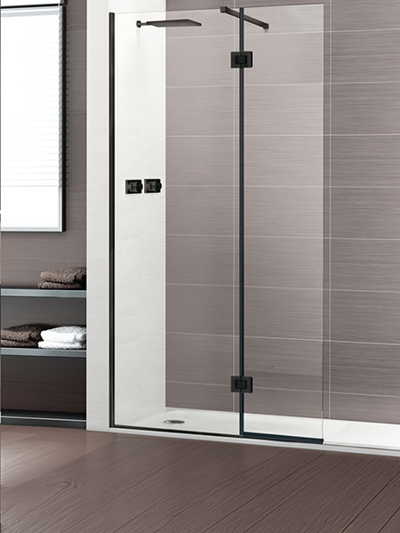 Mampara de ducha Sedano Sport + F fijo/avatible lacado negro 115 (80+35) x 195 cms cristal transparente