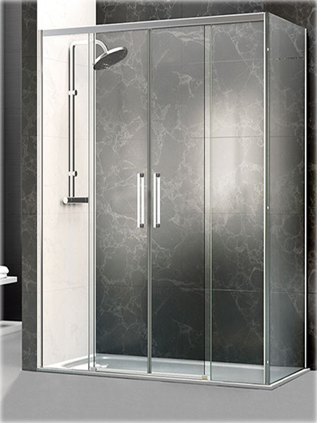 Mampara de ducha Venecia 4p + L puertas/fijos/lateral lacado blanco 176 - 180 x 80 x 195 cms cristal transparente