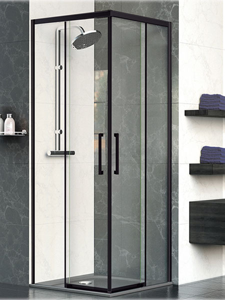 Mampara de ducha Venecia Angular puertas/fijos lacado negro 130 x 80 x 195 cms cristal transparente