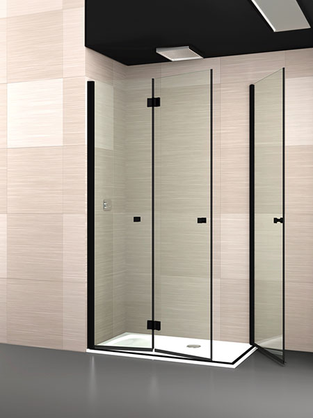 Mampara de ducha Palau 3P angular puertas lacado negro 70 x 80 x 195 cms cristal transparente