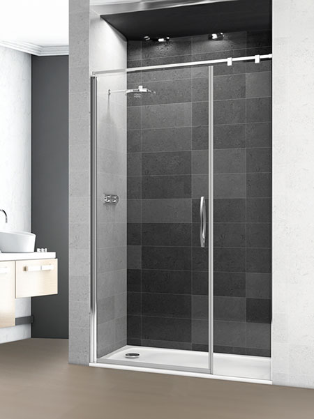 Mampara de ducha Prisma 1P + F puerta/fijo lacado blanco 140 (70+70) x 195 cms cristal transparente