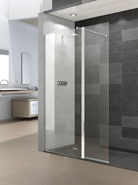 Mampara de ducha Prisma Sport + F puerta/fijo lacado negro 115 (83+32) x 195 cms cristal transparente