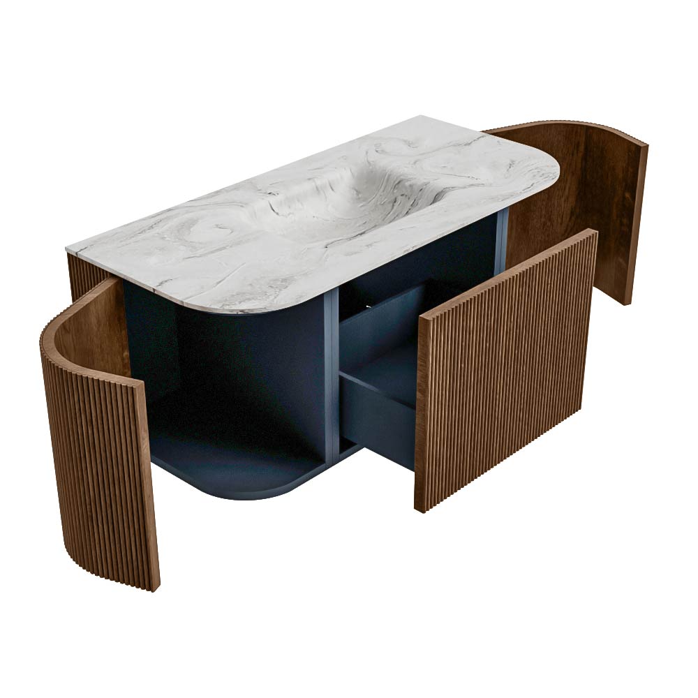 MONDIAZ KURVE-DLUX 100cm mueble de baño curva Izquierda + Derecha color Walnut con 1 cajón y 2 puertas. Lavabo GRUNNE Centro 1 orificio Glace. 6 MONDIAZ KURVE-DLUX 100cm mueble de baño curva Izquierda + Derecha color Walnut con 1 cajón y 2 puertas. Lavabo GRUNNE Centro 1 orificio Glace. - Imagen 6