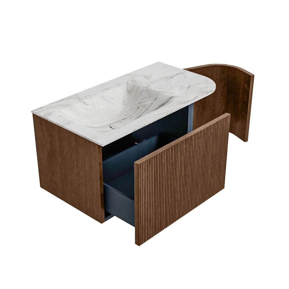 MONDIAZ KURVE-DLUX 85cm mueble de baño curva Derecha color Walnut con 1 cajón y 1 puerta. Lavabo CLOUD Izquierda 1 orificio Glace. 6 MONDIAZ KURVE-DLUX 85cm mueble de baño curva Derecha color Walnut con 1 cajón y 1 puerta. Lavabo CLOUD Izquierda 1 orificio Glace. - Imagen 6