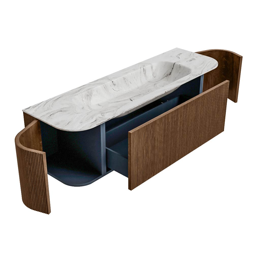 MONDIAZ KURVE-DLUX 150cm mueble de baño curva Izquierda + Derecha color Walnut con 1 cajón y 2 puertas. Lavabo BIG MEDIUM Centro sin orificio Glace. 6 MONDIAZ KURVE-DLUX 150cm mueble de baño curva Izquierda + Derecha color Walnut con 1 cajón y 2 puertas. Lavabo BIG MEDIUM Centro sin orificio Glace. - Imagen 6
