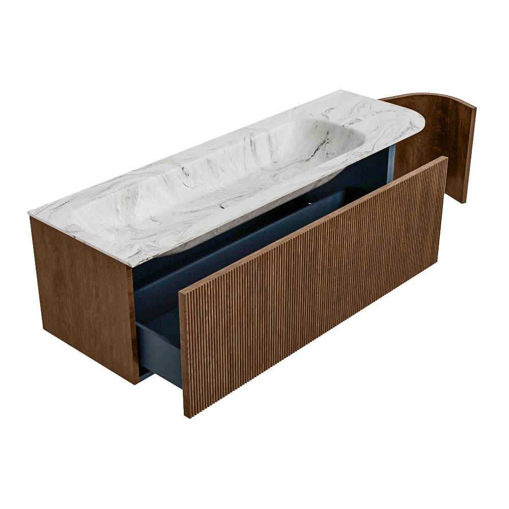 MONDIAZ KURVE-DLUX 145cm mueble de baño curva Derecha color Walnut con 1 cajón y 1 puerta. Lavabo BIG LARGE Izquierda 1 orificio Glace. 6 MONDIAZ KURVE-DLUX 145cm mueble de baño curva Derecha color Walnut con 1 cajón y 1 puerta. Lavabo BIG LARGE Izquierda 1 orificio Glace. - Imagen 6