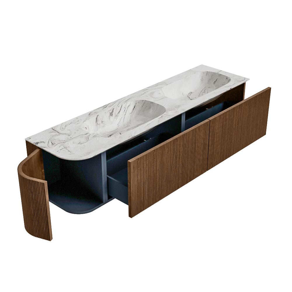 MONDIAZ KURVE-DLUX 175cm mueble de baño curva Izquierda color Walnut con 2 cajones y 1 puerta. Lavabo STOR SMALL Doble / Derecho 2 orificios Glace. 6 MONDIAZ KURVE-DLUX 175cm mueble de baño curva Izquierda color Walnut con 2 cajones y 1 puerta. Lavabo STOR SMALL Doble / Derecho 2 orificios Glace. - Imagen 6