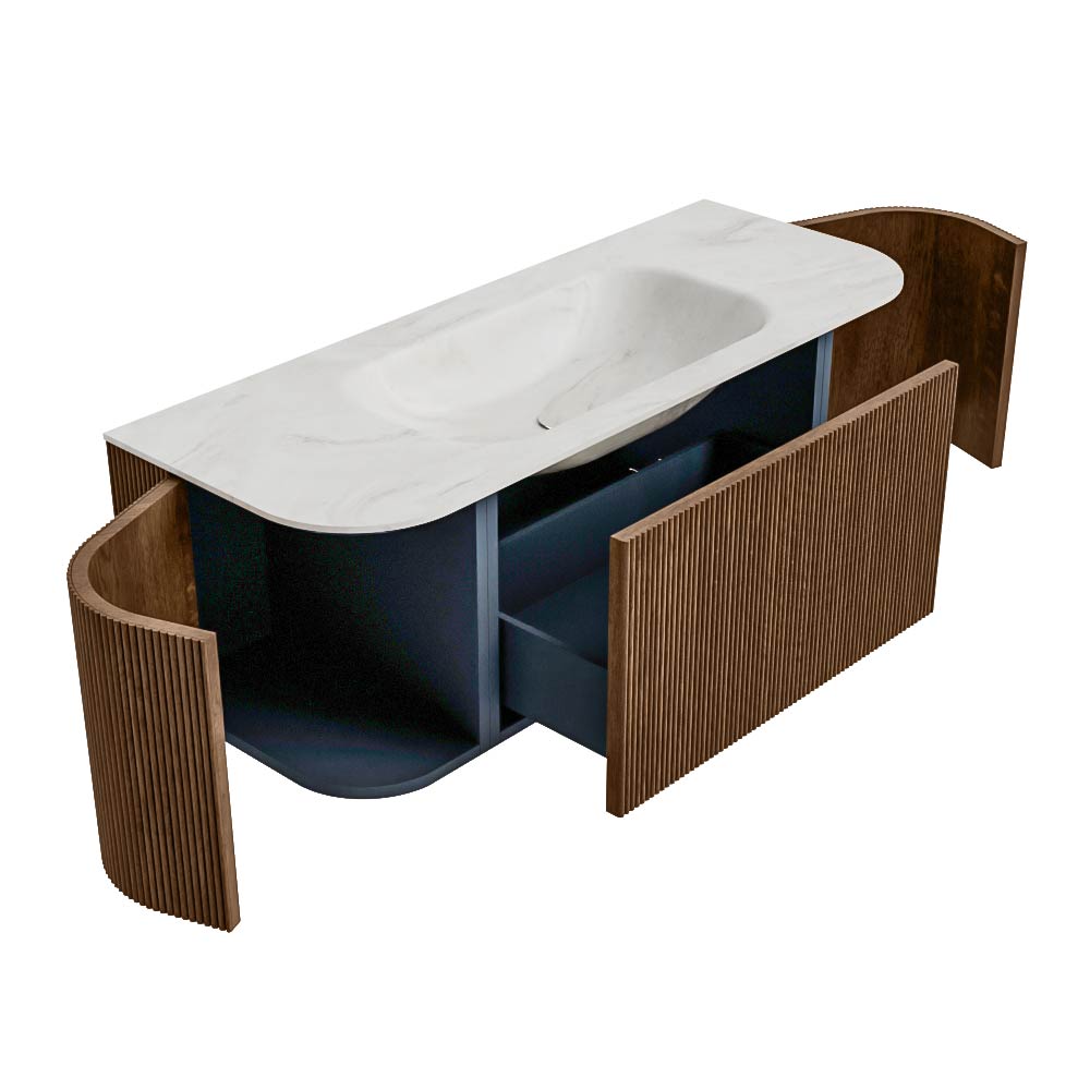 MONDIAZ KURVE-DLUX 120cm mueble de baño curva Izquierda + Derecha color Walnut con 1 cajón y 2 puertas. Lavabo BIG SMALL Centro sin orificio Ostra. 6 MONDIAZ KURVE-DLUX 120cm mueble de baño curva Izquierda + Derecha color Walnut con 1 cajón y 2 puertas. Lavabo BIG SMALL Centro sin orificio Ostra. - Imagen 6