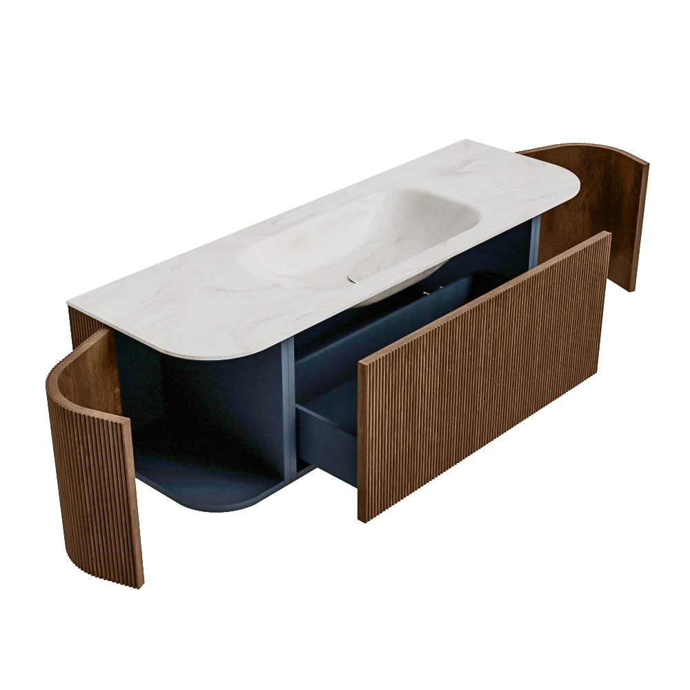 MONDIAZ KURVE-DLUX 140cm mueble de baño curva Izquierda + Derecha color Walnut con 1 cajón y 2 puertas. Lavabo BIG SMALL Centro 1 orificio Ostra. 6 MONDIAZ KURVE-DLUX 140cm mueble de baño curva Izquierda + Derecha color Walnut con 1 cajón y 2 puertas. Lavabo BIG SMALL Centro 1 orificio Ostra. - Imagen 6
