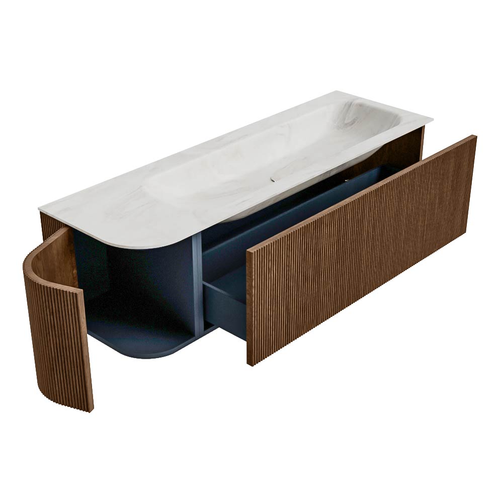 MONDIAZ KURVE-DLUX 145cm mueble de baño curva Izquierda color Walnut con 1 cajón y 1 puerta. Lavabo BIG LARGE Derecho sin orificio Ostra. 6 MONDIAZ KURVE-DLUX 145cm mueble de baño curva Izquierda color Walnut con 1 cajón y 1 puerta. Lavabo BIG LARGE Derecho sin orificio Ostra. - Imagen 6