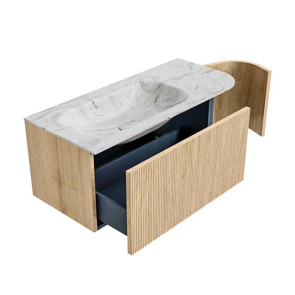MONDIAZ KURVE-DLUX 105cm mueble de baño curva Derecha color Oak con 1 cajón y 1 puerta. Lavabo BIG SMALL Izquierda 1 orificio Glace. 6 MONDIAZ KURVE-DLUX 105cm mueble de baño curva Derecha color Oak con 1 cajón y 1 puerta. Lavabo BIG SMALL Izquierda 1 orificio Glace. - Imagen 6