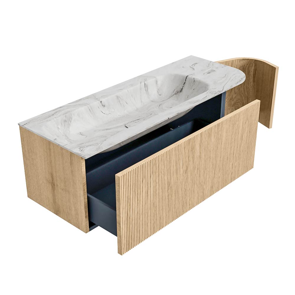MONDIAZ KURVE-DLUX 125cm mueble de baño curva Derecha color Oak con 1 cajón y 1 puerta. Lavabo BIG MEDIUM Izquierda 1 orificio Glace. 6 MONDIAZ KURVE-DLUX 125cm mueble de baño curva Derecha color Oak con 1 cajón y 1 puerta. Lavabo BIG MEDIUM Izquierda 1 orificio Glace. - Imagen 6