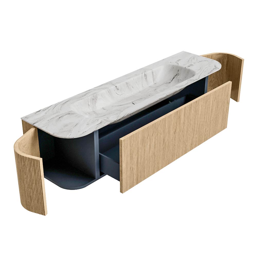 MONDIAZ KURVE-DLUX 170cm mueble de baño curva Izquierda + Derecha color Oak con 1 cajón y 2 puertas. Lavabo BIG LARGE Centro 2 orificios Glace. 6 MONDIAZ KURVE-DLUX 170cm mueble de baño curva Izquierda + Derecha color Oak con 1 cajón y 2 puertas. Lavabo BIG LARGE Centro 2 orificios Glace. - Imagen 6