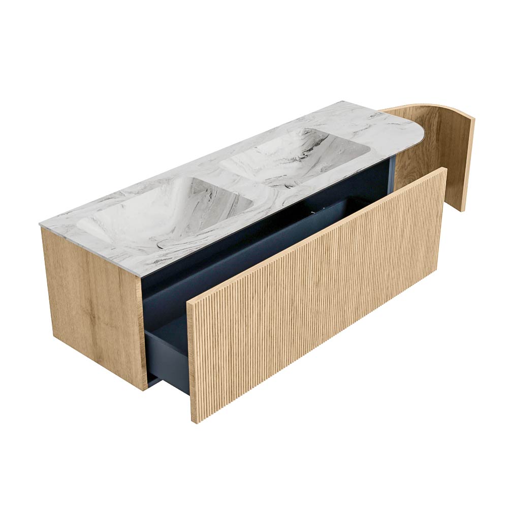 MONDIAZ KURVE-DLUX 145cm mueble de baño curva Derecha color Oak con 1 cajón y 1 puerta. Lavabo LEAF Doble / Izquierda sin orificio Glace. 6 MONDIAZ KURVE-DLUX 145cm mueble de baño curva Derecha color Oak con 1 cajón y 1 puerta. Lavabo LEAF Doble / Izquierda sin orificio Glace. - Imagen 6