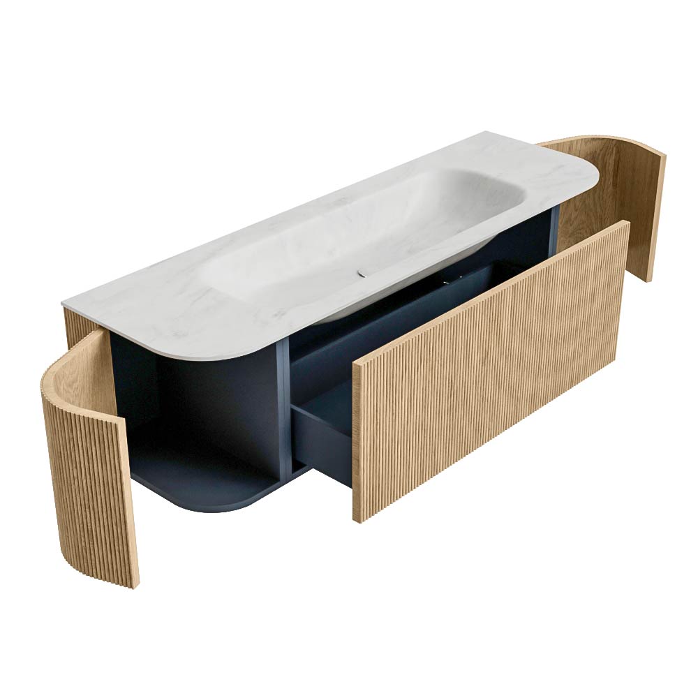 MONDIAZ KURVE-DLUX 150cm mueble de baño curva Izquierda + Derecha color Oak con 1 cajón y 2 puertas. Lavabo BIG MEDIUM Centro 1 orificio Opalo. 6 MONDIAZ KURVE-DLUX 150cm mueble de baño curva Izquierda + Derecha color Oak con 1 cajón y 2 puertas. Lavabo BIG MEDIUM Centro 1 orificio Opalo. - Imagen 6