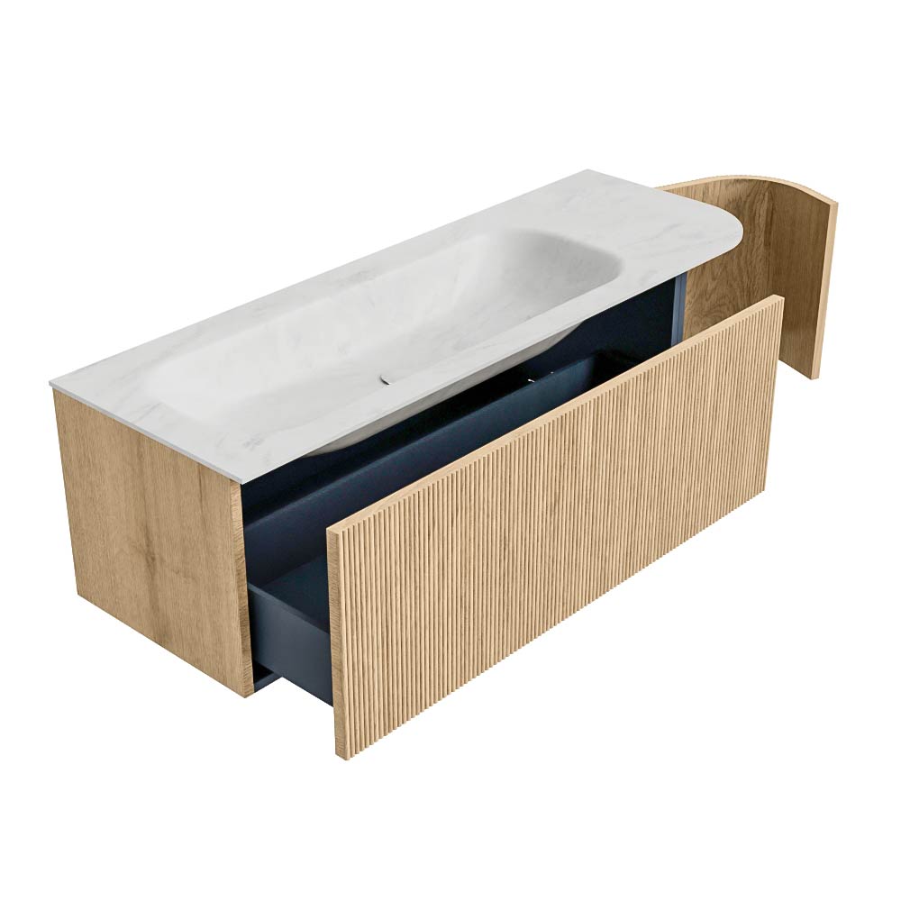 MONDIAZ KURVE-DLUX 135cm mueble de baño curva Derecha color Oak con 1 cajón y 1 puerta. Lavabo BIG MEDIUM Izquierda 1 orificio Opalo. 6 MONDIAZ KURVE-DLUX 135cm mueble de baño curva Derecha color Oak con 1 cajón y 1 puerta. Lavabo BIG MEDIUM Izquierda 1 orificio Opalo. - Imagen 6