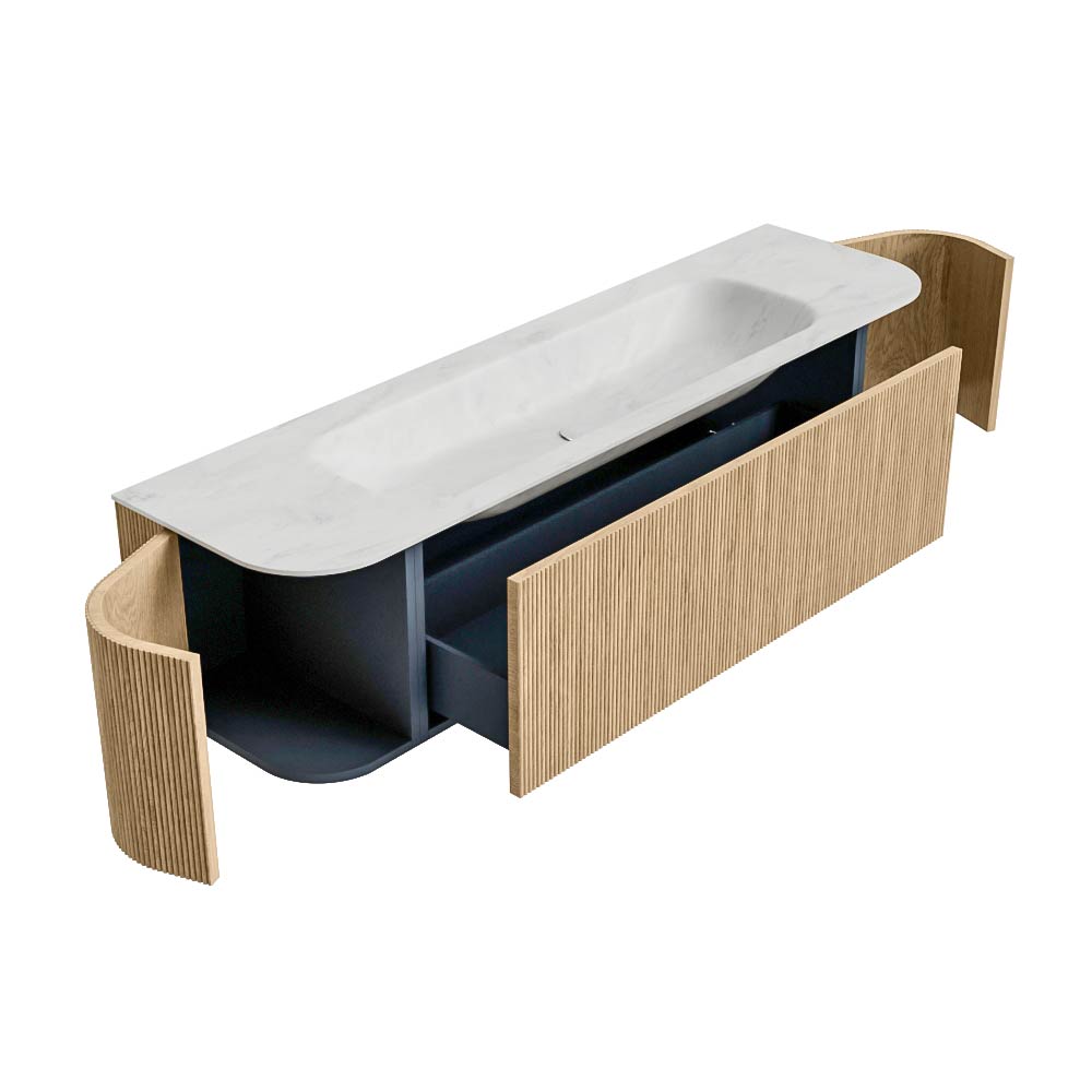 MONDIAZ KURVE-DLUX 170cm mueble de baño curva Izquierda + Derecha color Oak con 1 cajón y 2 puertas. Lavabo BIG LARGE Centro 1 orificio Opalo. 6 MONDIAZ KURVE-DLUX 170cm mueble de baño curva Izquierda + Derecha color Oak con 1 cajón y 2 puertas. Lavabo BIG LARGE Centro 1 orificio Opalo. - Imagen 6