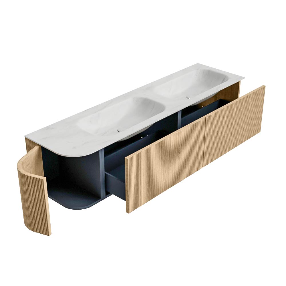 MONDIAZ KURVE-DLUX 175cm mueble de baño curva Izquierda color Oak con 2 cajones y 1 puerta. Lavabo STOR SMALL Doble / Derecho 2 orificios Opalo. 6 MONDIAZ KURVE-DLUX 175cm mueble de baño curva Izquierda color Oak con 2 cajones y 1 puerta. Lavabo STOR SMALL Doble / Derecho 2 orificios Opalo. - Imagen 6