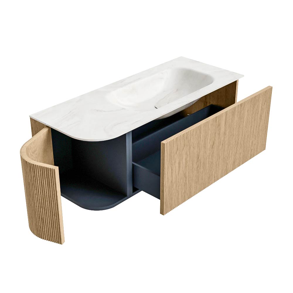 MONDIAZ KURVE-DLUX 115cm mueble de baño curva Izquierda color Oak con 1 cajón y 1 puerta. Lavabo BIG SMALL Derecho 1 orificio Ostra. 6 MONDIAZ KURVE-DLUX 115cm mueble de baño curva Izquierda color Oak con 1 cajón y 1 puerta. Lavabo BIG SMALL Derecho 1 orificio Ostra. - Imagen 6